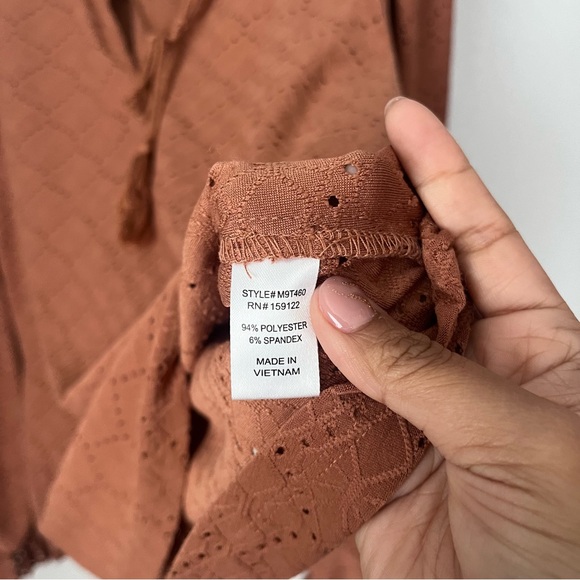 Melograno‎ Rico Women Casual Lantern Sleeve V Neck Large Burnt Orange Top Blouse - Picture 4 of 9